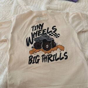 Kids LN Beige Graphic T-Shirt with Monster Truck Design